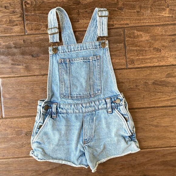 J Crew Crewcuts Denim Girls Size 7 Short Overalls Blue Summer Coastal Cowgirl - Picture 1 of 5